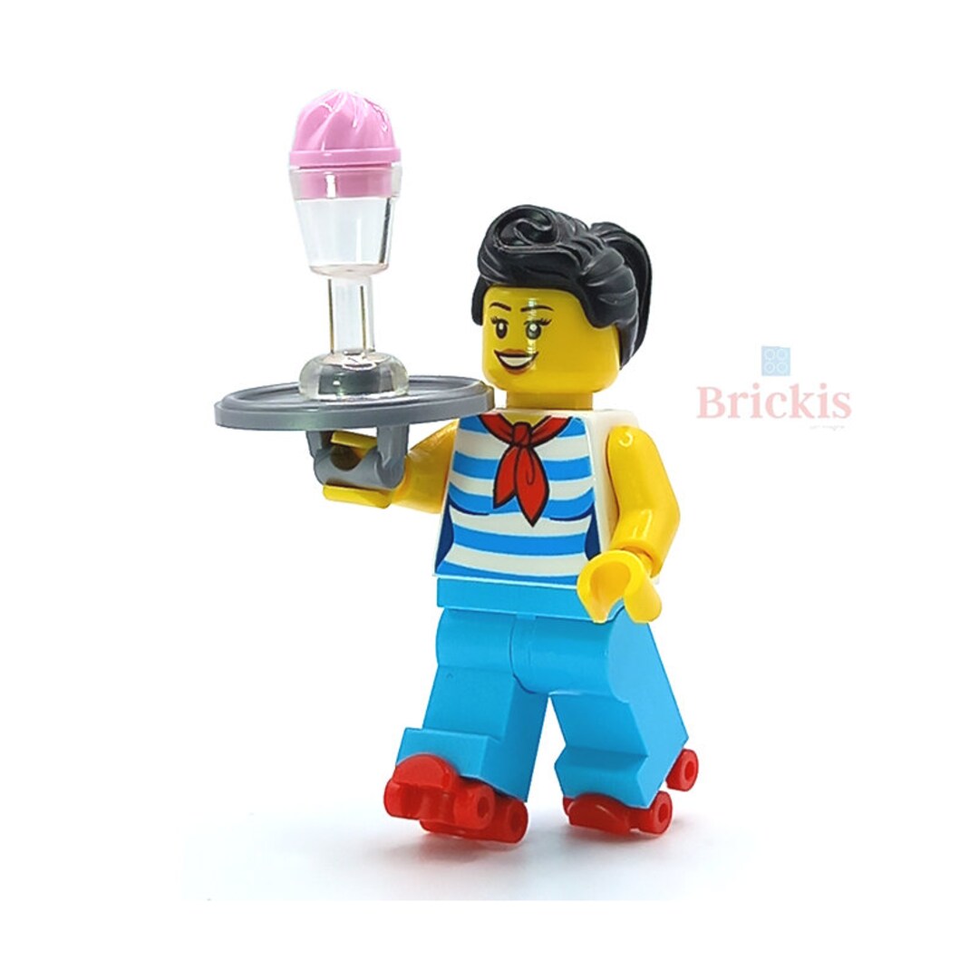 Custom Minifigure Models Built of LEGO® Bricks Waitress With Ice Cream Rock Star Brickis Diy