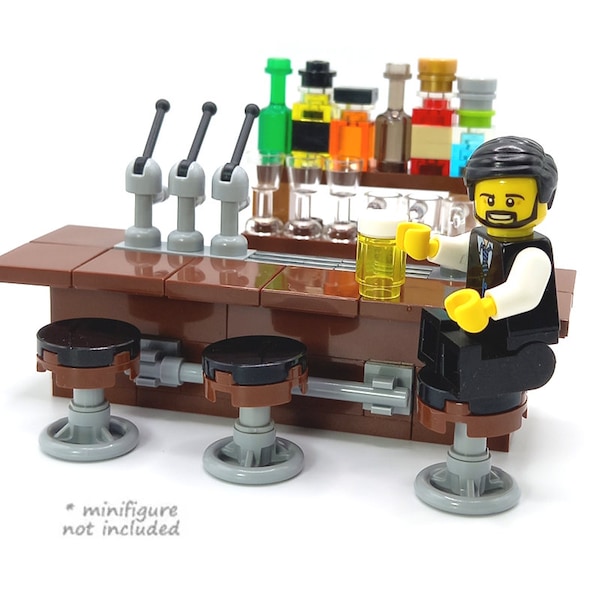 Custom design mini set MOC LEGO® bar toog cafe restaurant tearoom cocktails en drankjes restaurant taverne voor minifiguren