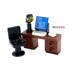 Office Desk Computer, Working from Home chair, keyboard lamp Custom Design mini Set Models Built of LEGO® Bricks Accessories for minifigures