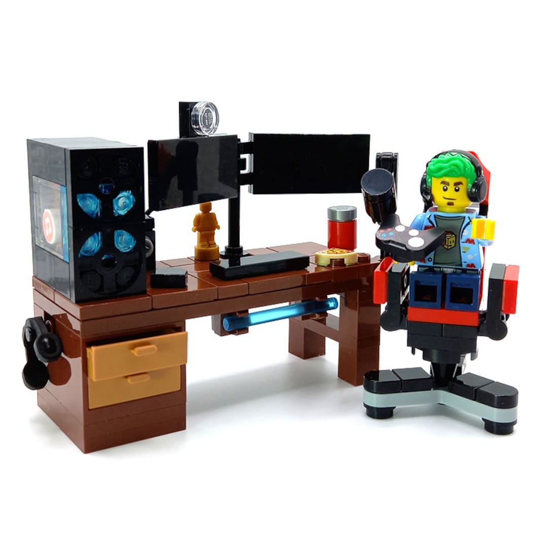 Models Built of LEGO® Bricks GAMER DESK Setup Computer Dual Screen Seat ...