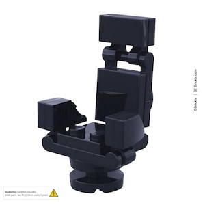 Peut inclure: Une chaise LEGO noire avec une base pivotante et un dossier réglable. La chaise est en plastique et a un design simple.