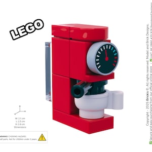 MOC Espresso Coffee Machine. Models Built of LEGO® Bricks, All our kitchen appliance is made to LEGO Minifigure size. Designed by Brickis
