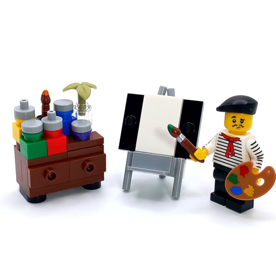 Models Built of LEGO Bricks MOC Artist Painter With Easel Paint Brush and Canvas Custom Design for Minifigures Etsy Canada