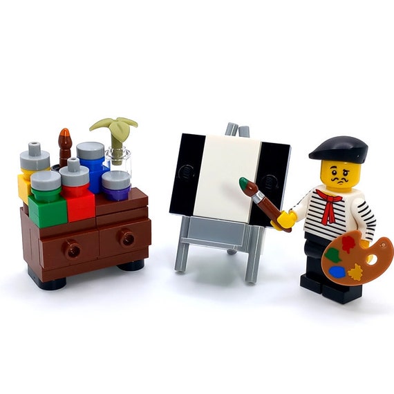 Models Built of LEGO Bricks MOC Artist Painter With Easel Paint Brush and Canvas Custom Design for Minifigures Etsy