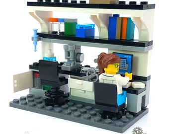 Models built of LEGO® bricks Scientific RESEARCH LAB Bench Workstation custom set (moc) biosafety cabinet with display safe working in lab