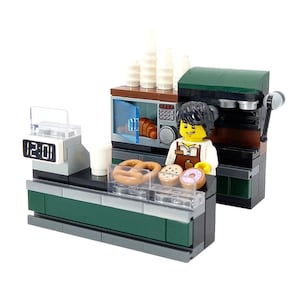 Models Built of LEGO® Bricks MOC Coffee Bar Shop Minifigure Barista Cafe Bakery coffee machine cookies Furniture Custom Set for minifigs