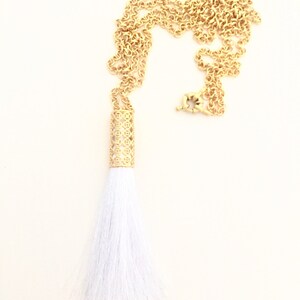 White Tassle on 24K Gold plated Rolo Chain