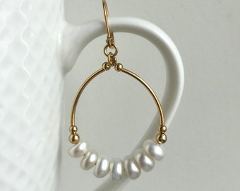 White Freshwater Pearl Gold Hoop Earrings