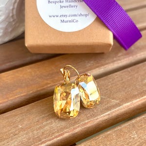 Golden Crystal, Gold Leverback Dangle Earrings