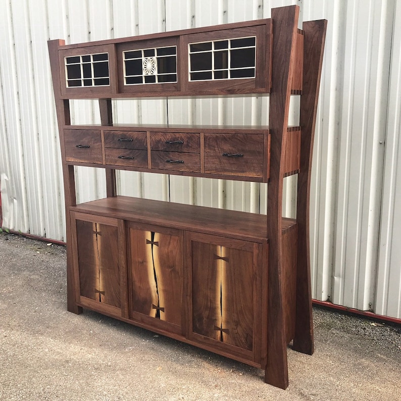 Handmade Wooden Bookshelf Decor for Living Room - Wood Display Stand Trophy Case for Room Decor - Display Cabinet With Drawer for Kitchen Bild 1