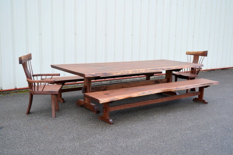Ten Foot Live Edge Dining Table With Armchairs And Benches Image 0