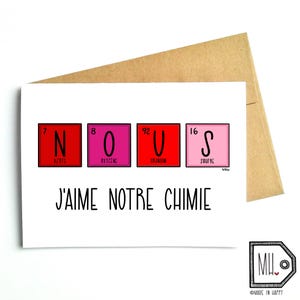 French card - love card - Valentines card - Anniversary card - funny card - girlfriend card - boyfriend card - chemistry card chimie