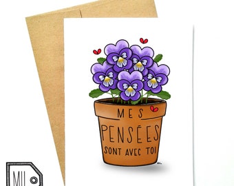 French card - thinking of you  card - sympathy card - sorry for your loss card - condolence card - support card - pansy card - pansy art