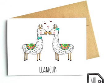 French card - love card - anniversary card - Valentines card - friend card - just because card - llama illustration - llamour - love - amour