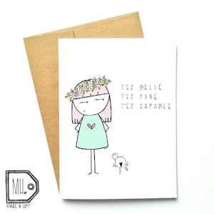 French card - friend card - just because card - encouragement card - love card - girlfriend card - t'es belle t'es fine t'es capable