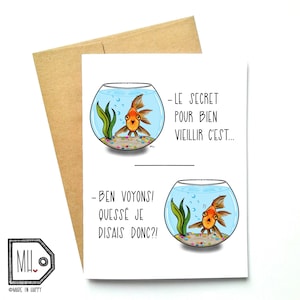 Carte française - carte d'anniversaire - carte d'anniversaire drôle - carte de joyeux anniversaire - carte drôle - poisson rouge - poisson rouge - illustration de poisson rouge