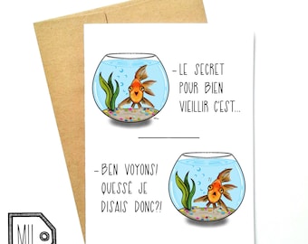 French card - birthday card - funny birthday card - Happy birthday card - funny card - goldfish - poisson rouge - goldfish illustration