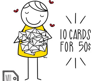 10 cards for 50 greeting card pack 10 cartes pour 50 paquet de cartes de souhaits - card bundle - card pack - mix and match cards