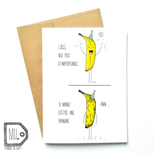 Carte française - carte d'anniversaire - carte d'anniversaire amusante - carte de joyeux anniversaire - carte amusante - carte de nourriture - carte de banane - illustration de banane