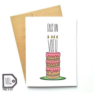 French card - birthday card - Happy birthday card - fais un vœu - cake illustration - birthday cake illustration - birthday candles