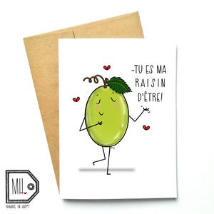 French card - love card - Valentines card - Anniversary card - funny card - girlfriend card - boyfriend card - grape lover - raisin d'être