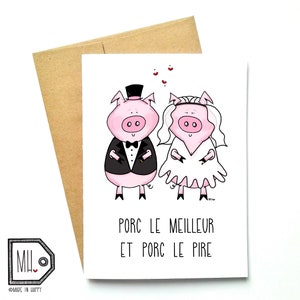 French card love card anniversary card Valentines card wedding card mariage love amour pig illustration porc le meilleur image 1