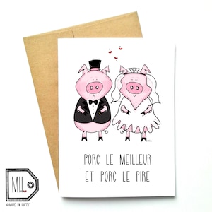 French card love card anniversary card Valentines card wedding card mariage love amour pig illustration porc le meilleur image 1