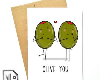 Carte d'amour - carte mignonne - carte drôle - carte de la Saint-Valentin - carte d'anniversaire - olive you - illustration d'olive