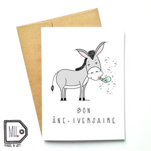 French card - birthday card - funny birthday card - Happy birthday card - funny card - donkey illustration - bon âne-iversaire
