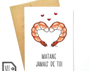 French card - love card - anniversary card - Valentines card - friend card - just because card - shrimp card - shrimp art - shrimp love