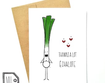 French card - thank you card - merci card - remerciement - thanks - merci - funny card - thanks a lot échalote