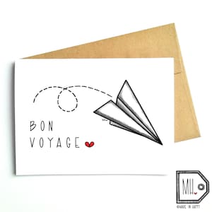 Travel card - trip card - bon voyage card - bon voyage - vacation card - friend card  - paper airplane - paper airplane illustration