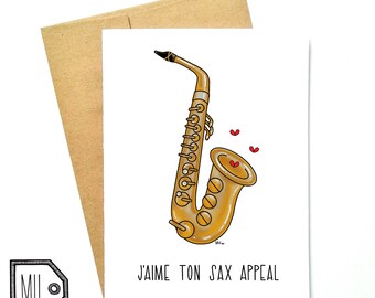 French card - love card - Valentines card - Anniversary card - funny card - girlfriend card - boyfriend card - saxophone - sax appeal