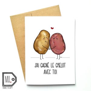 French card - love card - anniversary card - Valentines card - friend card - just because card - potato card - potato art - potato love