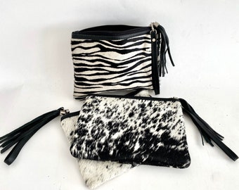 Genuine Cowhide Leather Clutch Animal Print Pouch FREE SHIPPING
