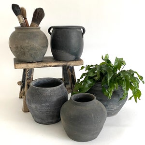 Rustic Black Gray Pottery Jug