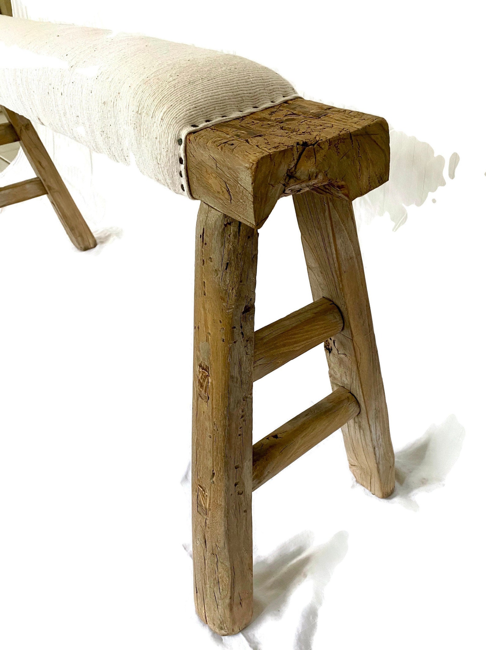 Antique Long Skinny Bench Upholstered in Handwoven Cotton Etsy