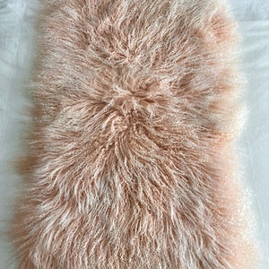 Blush Pink Dyed Curly Tibetan Sheepskin Hide Throw Rug