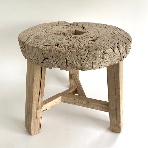 Rustic Elm Wood Wheel Side Table Recycled Modern Farmhouse