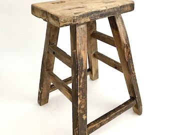 Bleached Rustic Farmhouse Elm Stool Antique Stool