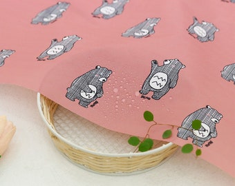 Waterproof Fabric by the Yard: Pink Bear Print, Home Decor