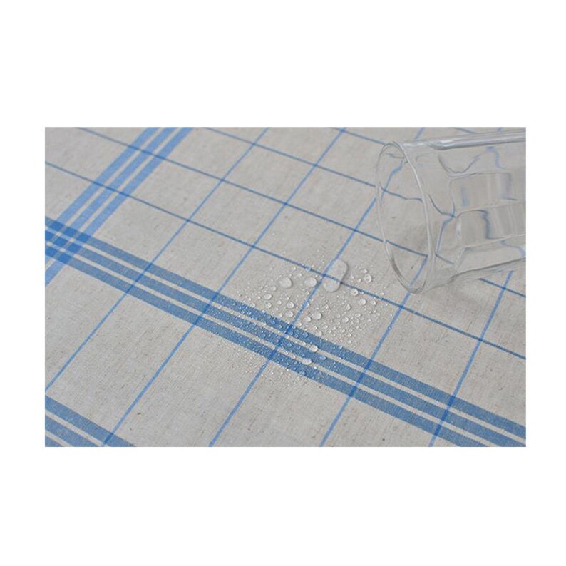 Laminated Fabric Linen Upholstery Coated Cotton Tablecloth Waterproof fabric Laminated Cotton Linen Wedding Check French blue IL352 image 6