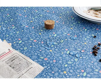 Delight Blue Floral Waterproof Fabric, Outdoor Polyester, 59" Wide