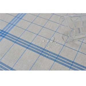 Laminated Fabric Linen Upholstery Coated Cotton Tablecloth Waterproof fabric Laminated Cotton Linen Wedding Check French blue IL352 image 2