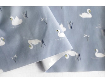 Waterproof Swan Fabric, Blue Cotton Blend, 59" Wide, PU Coated