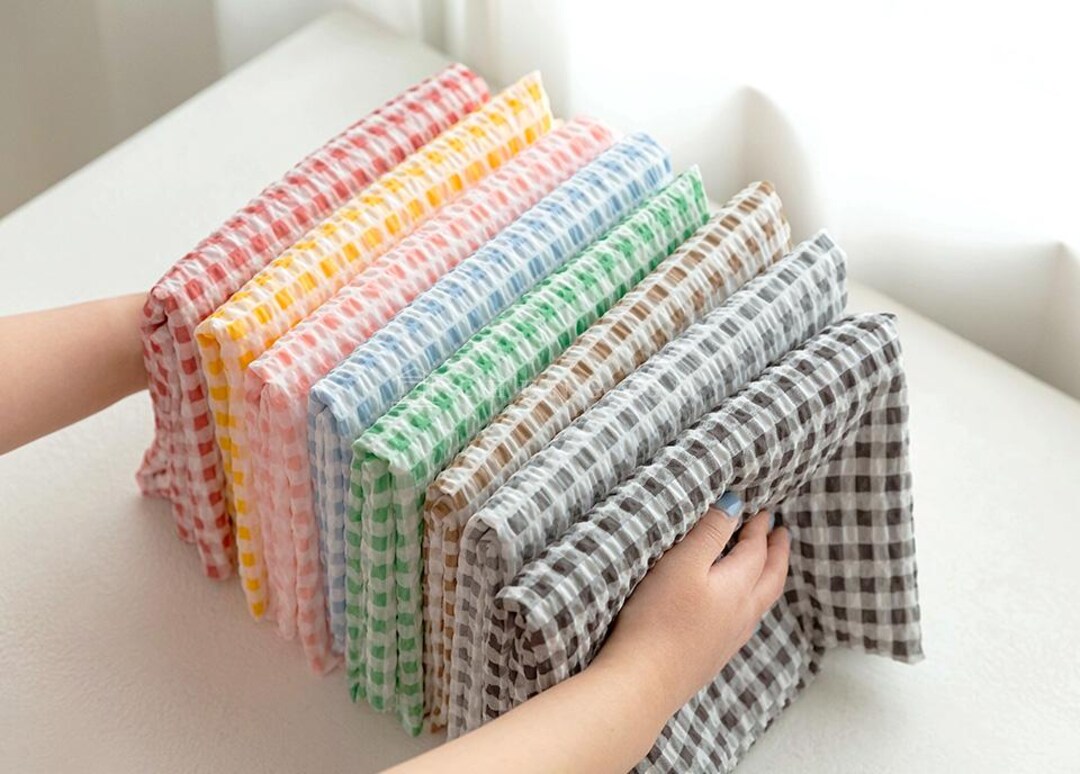 シアサッカーチェック生地 - 綿100%リップル織り、ワイド幅 - Etsy 日本