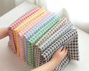 Seersucker Check Fabric – Poly Ripple Weave, Wide Width