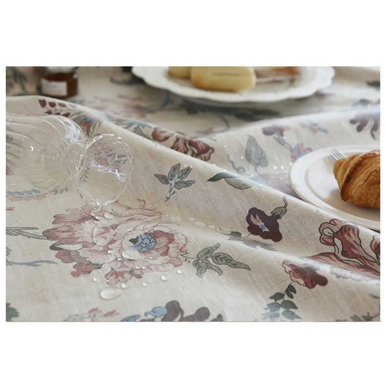 Revêtement en tissu laminé Rembourrage Nappe de coton imperméable Imperméable à leau tissu Laminated Cotton Linen Wedding Floral Wide 58inch IL304938 image 2