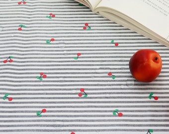Cherry Stripe TPU Laminated Cotton Fabric, Home Decor By The Yard