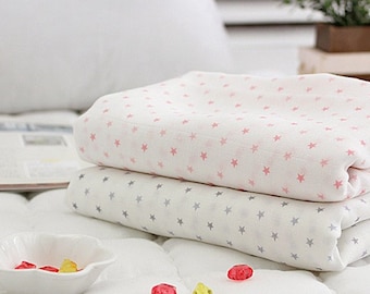 Bamboo Cotton Double Gauze Fabric by the yard  muslin fabric Korean Gauze Sewing Supplies -  pink & grey stars